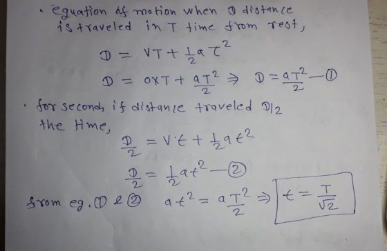 eguation motion vv hen d dis+-nte #8tYaveled in T time: from Test 2 2 2 2- foY second, if distan le traveled 012 the Hme 2 V2