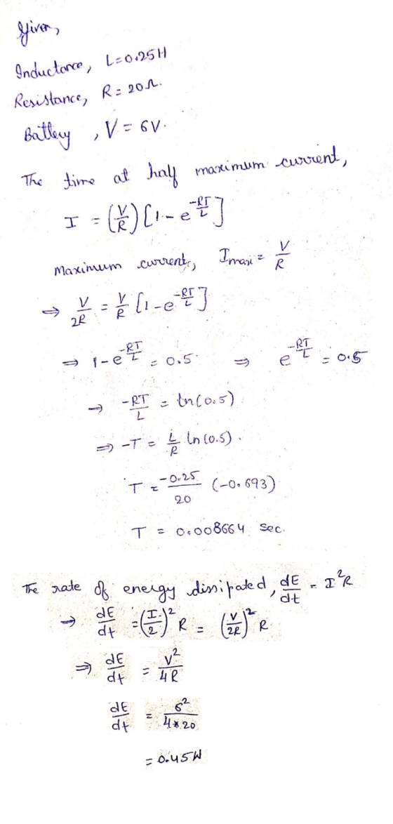 Giver Inductance, 1-0.251 Resistance, R: 2012 Batley ,V=ov. The time at half maximum curent, I = ( ) [1.- et] maxinum current