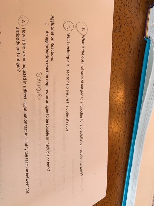 3. What is the optimal ratio of antigen to antibodies for a precipitation reaction to work? 4.) What technique is used to hel