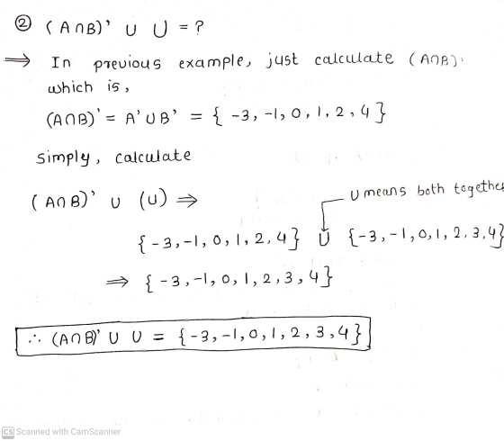 2 (ANB) U U = ? In previous example, just calculate (ADB) which is , (AOB) = AUB = { -3, -1, 0, 1, 2,4} Simply, calculate