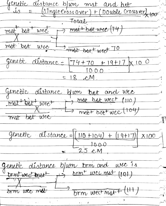 Genetic distance blen met and bet Ujs = (single cross over ) + ( Double Crossover de tot Total mst but wed n met het wee (74)