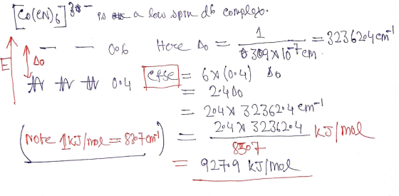 Coo so 8 PA at a low spin do complexe =3236204em? . — 00 6 Here Do za A tv th ooh lefsel = 6% (0.4) so = 20400 = 2044 3236204