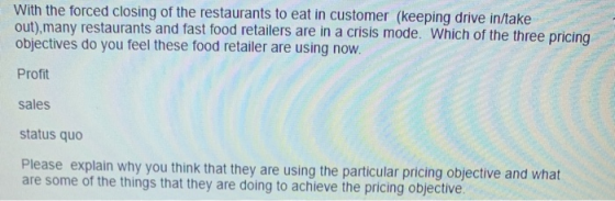 With the forced closing of the restaurants to eat in customer (keeping drive in/take out),many restaurants and fast food reta