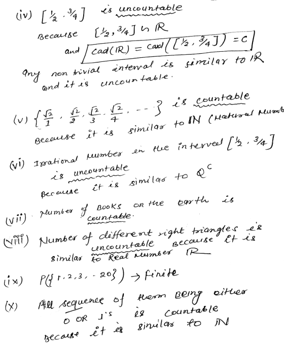 3/a es uncountable (iv) [la 4 ) - 54J) -07 cad(IR) Because [2, 3] UR and carel ([²2 non tivial interval is similar to IR and