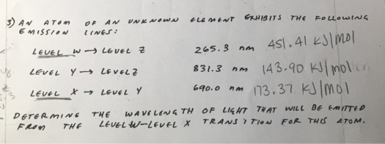 265.3 nm 4S1.41 Imdl 831.3 43.0 KJ mol L 4.3.37 KJImo Ggo.0 nm >, Level → LEVEL Y LevEL WLEveL X TRANS 1 To FOR THIS ATOM.