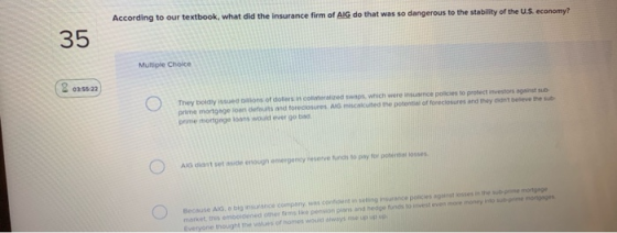 According to our textbook, what did the insurance firm of AIG do that was so dangerous to the stability of the U.S. economy?