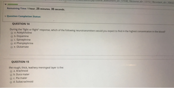 urse assessment id 51538 18course id 13112 18content id 108322 Remaining Time: 1 hour, 25 minutes, 35 seconds. Question Compl