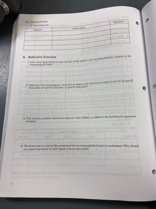 1092 330 Exploring Chemistry 3. Cari nitrate test B. Reflective Exercises and phenylalanine columns on the 1. How many spots