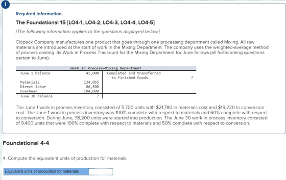 Required information The Foundational 15 (LO4-1, LO4-2, LO4-3, LO4-4, LO4.5] [The following information applies to the questi
