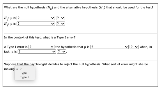 What are the null hypothesis (H) and the alternative hypothesis (H,) that should be used for the test? Ho: u is? ? H: u is? I