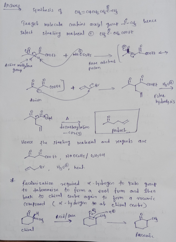 synthesis of Answers Chefeth Cheeth Taeget molecule contains acetyl Ech select stacting material ③ Ch & Choort hence group CO