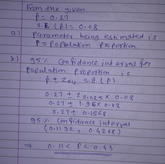 ham the given paraneten being eshimated i ropul atin en Portion i s 0.27 .IS6 8 95 . Com Vidance iwteryel C01132 042 6g)
