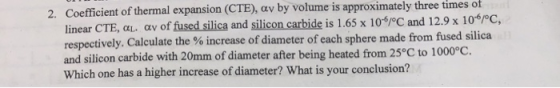 2. Coefficient of thermal expansion (CTE), ay by volume is approximately three times of linear CTE, at ay of fused silica and