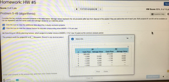 Save Homework: HW #5 Score: 0 of 2 pts Problem 5-49 (algorithmic) 8 HW Score: 80%, 8 of 10 pt Question Help Consider the two
