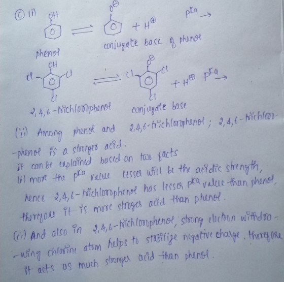 © (i) OH pla on = 8 +repla +40 10 conjugate base of phenot phenol 애 TOT Ol +40 pla 2, 4, 6-richlosphenol conjugate base C. Am