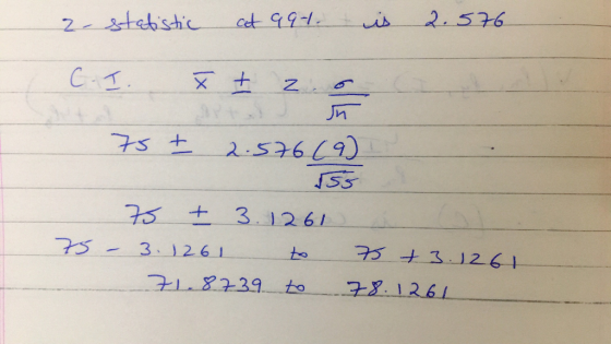 2- tehshicct 991_is_2.526 C _x + z Jn 75 + 2.576(१) 75 + 3.1261 75 - 3.1261 7 5 +3. J26। 7.8239 to 78. 1261