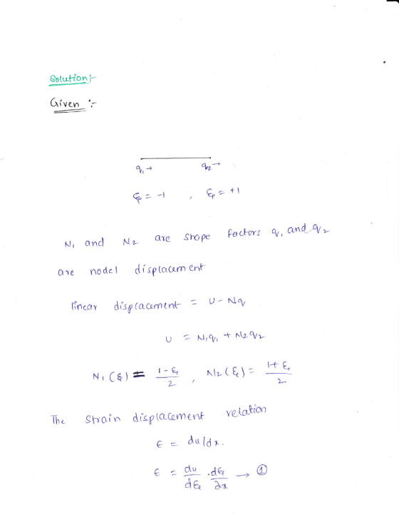 Solution aven 2 N, and N re Shope factors , and ove node displacem ent linea γ displacement 2- 2- The Shain disptaement velation