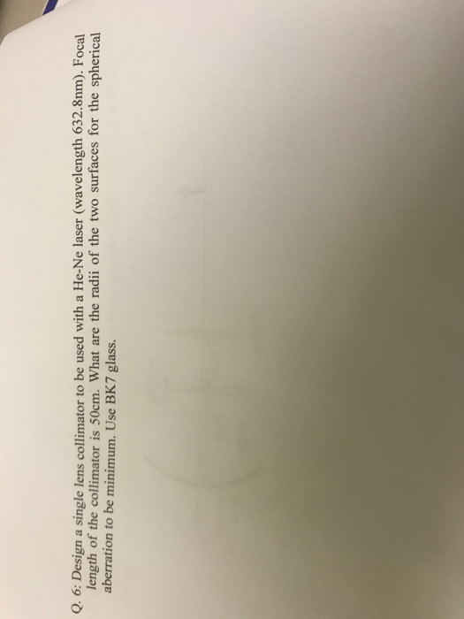 Q. 6: Design a single lens collimator to be used with a He-Ne laser (wavelength 632.8nm). Focal length of the collimator is 5