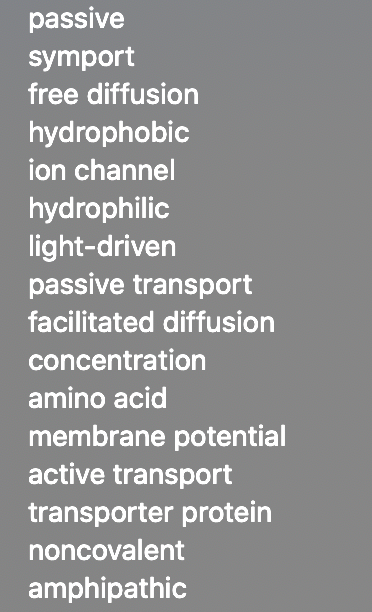 passive symport free diffusion hydrophobic ion channel hydrophilic light-driven passive transport facilitated diffusion conce