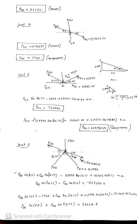 FuL = 282711. Tension) 9740 jont H FUE → FHLI =75703 6.97 Full THE = 157036.97 (Tension) FHG = 3740 (compression) E 1:999 1.5