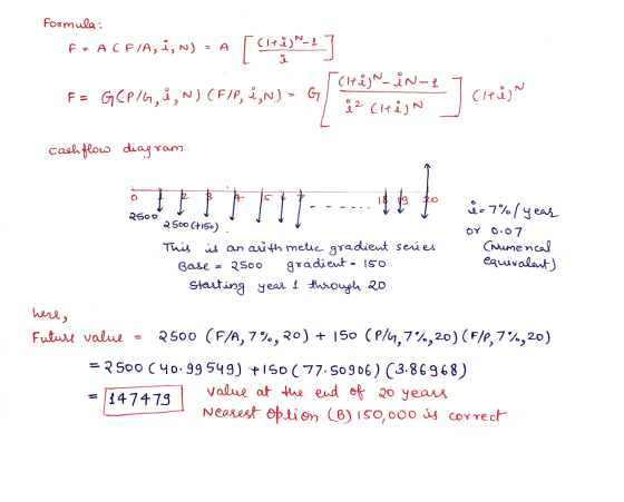 Formula: F - ACFIA, i, N) [CIT CHiN_1 요 ? F= GCP/G7, 8, N) (FIP, i,N) - G TCHEN-in-1 iz chegn cash flow diagram. if . 2500 25