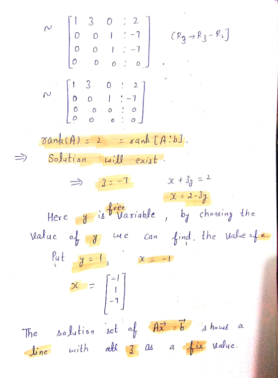 11 3 0 : 27 lo o I :-) I (R2 R₃ - R₂] lo 01:-1 LO 0 Oio. si 30 ! 27 No :-) LO 0 0; o) - rank(A) = 2 = rank [A!b], Solution