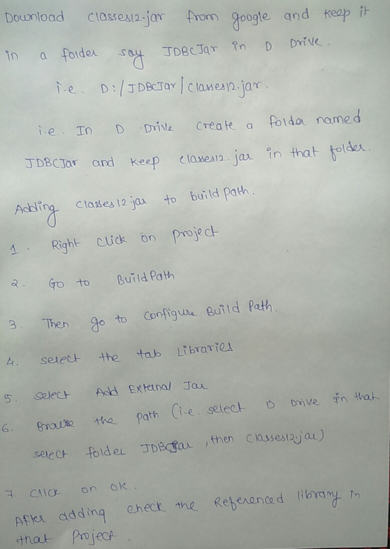 Druoioad clase1-jar hvomQag ap a folder sey TDBCIqY ?n D Drive DRTY l clawexn.jar oD DÍV Creale a foda named 丁DBCJar and keep