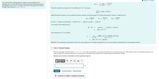 Review Constants Lets use the Bohr model equations to explore some properties of the hydrogen atom. We will determine the ki