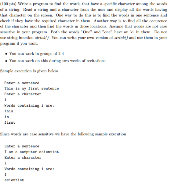 (100 pts) Write a program to find the words that h