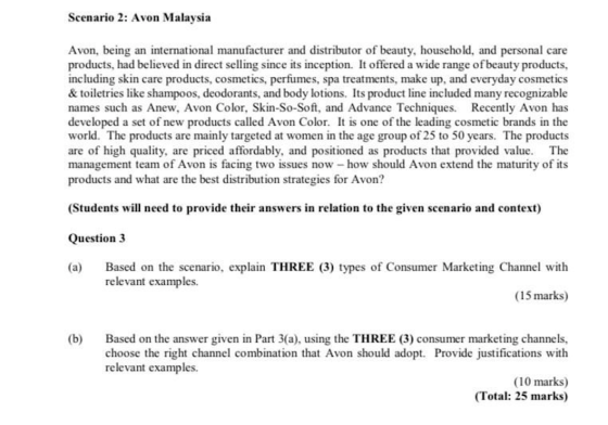 Scenario 2: Avon Malaysia Avon, being an international manufacturer and distributor of beauty, household, and personal care p