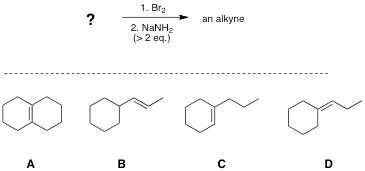 Image for Which of the following alkenes would yield an alkyne upon addition of Br2, followed by reaction with more than