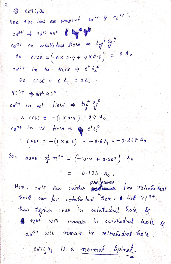 E 0027 g 737: cari, Oh Here two ions are pringent Cd2+ + 3010 450 Berg cont in octahedral field toge egy So CFSE = 4-6 x 04+