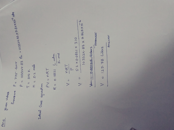 Ans Given Vabhys P103324.83 4.83 fa 103324.03 x9.869Xlo adm Taleal Gras equatiom . mol o332 83 x 9.869 X 1o ims wer