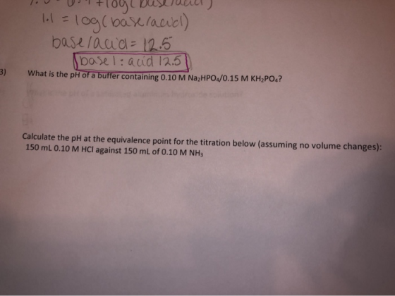 TuottlogL brise null) lol = log(base saciel) base lacia = 12.5 base 1: acid 12.5 3) What is the pH of a buffer containing 0.1