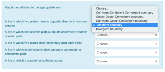 Match the definition to the appropriate term: Choose.. Continent-Contienent Convergent boundary Ocean-Ocean Convergent bounda