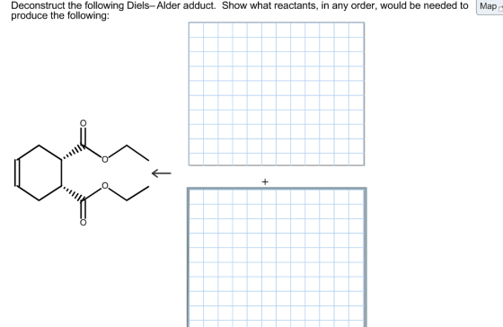 Deconstruct the following Diels-Alder adduct. Show