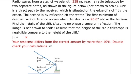Radio waves from a star, of wavelength 228 m, reac