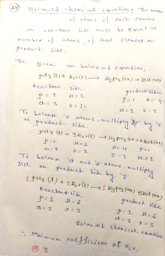 Ruation The humber chem, co 3al an ced 24 ach elemen atoms e eguua to must Side reactant e lement on atomsof that mumber Side