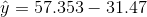 \hat y= 57.353-31.47