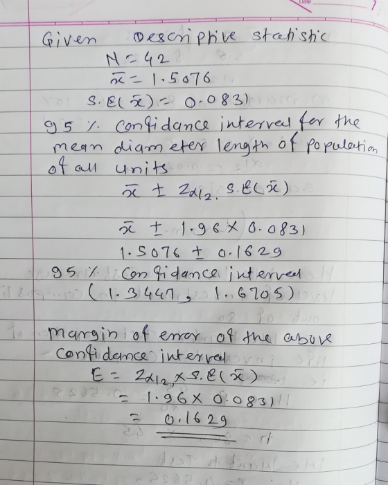 meam diam eter length of populatio of al units 95 Con idanca itervel 0 marsiniof em of the abuk Consfi dence int eel 2 0 16 2