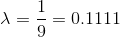\lambda=\frac{1}{9}=0.1111
