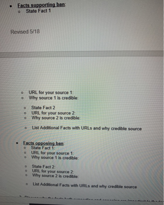 Facts supporting ban State Fact 1 Revised 5/18 URL for your source 1: o Why source 1 is credible: State Fact 2 URL for your s