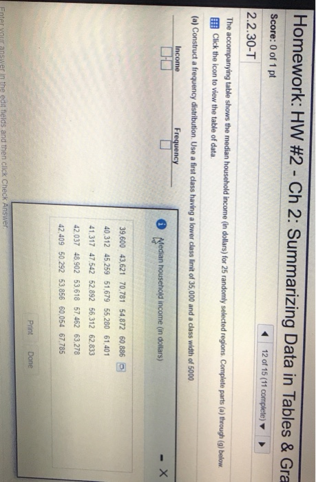 Homework: HW #2-Ch 2: Summarizing Data in Tables & Gra Score: 0 of 1 pt 2.2.30-T 12 of 15 (11 The EEB Click the icon to view