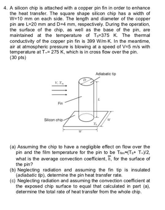 4. A silicon chip is attached with a copper pin fin in order to enhance the heat transfer. The square shape silicon chip has