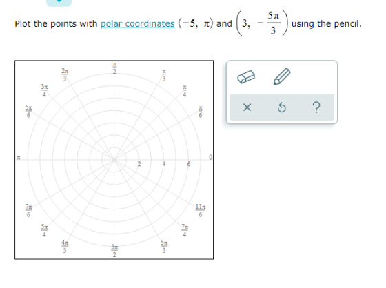 Plot the points with polar coordinates (-5, 1) and 3, -* 3 using the pencil. / WE xs ? a 24