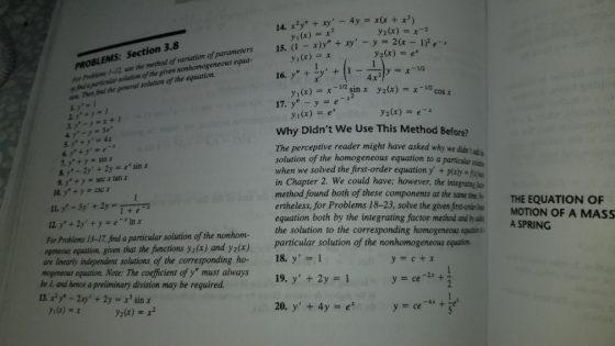 i lution of the great the equation. PROBLEMS: Section 3.8 1/2 use the method of variation of parameters Brahim a parimar solu