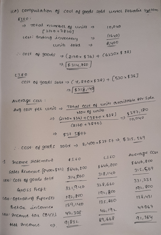 ica) computation of cost of goods sold under Periodic system FIFO : → Total number of units - 10,ouo [ 211 0 +7870] ress: End