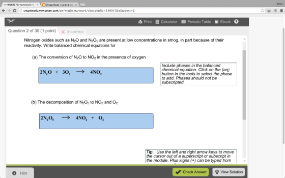 Nitrogen oxides such as N_2O and N_2O_s are presen
