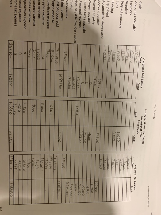 Lucy Pet Goods Accounting Cycle Project Luxury Pet Goods Trial Balance December 31, 2018 Adjustments Debit Credit Credit Adju
