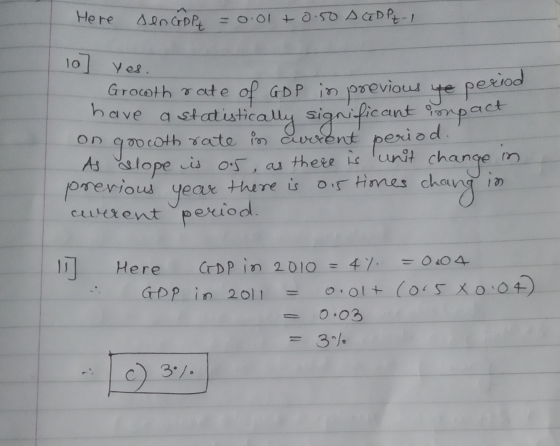 Here Sencode = 0.01 +0.50 A GDPt-1 10] yes Growth rate of GDP in previous to periodo have a statistically significant impact
